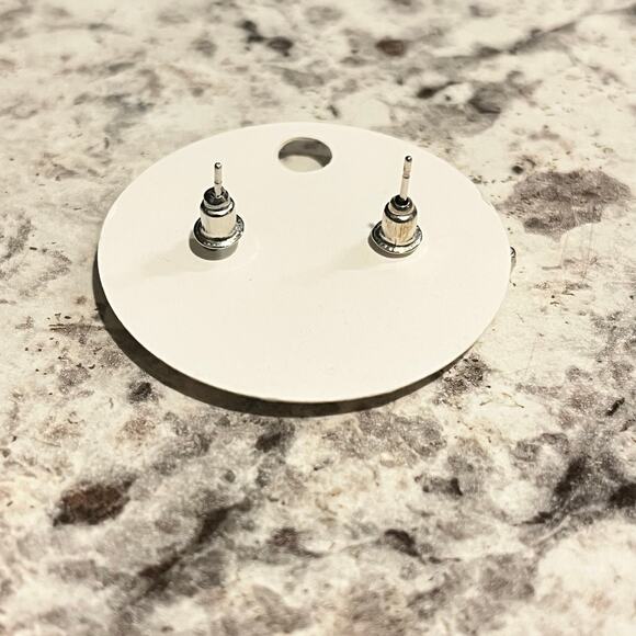 PRADA Triangle Logo Stud Earrings – Pierced, Stamped- Black/Silver - Picture 2 of 5